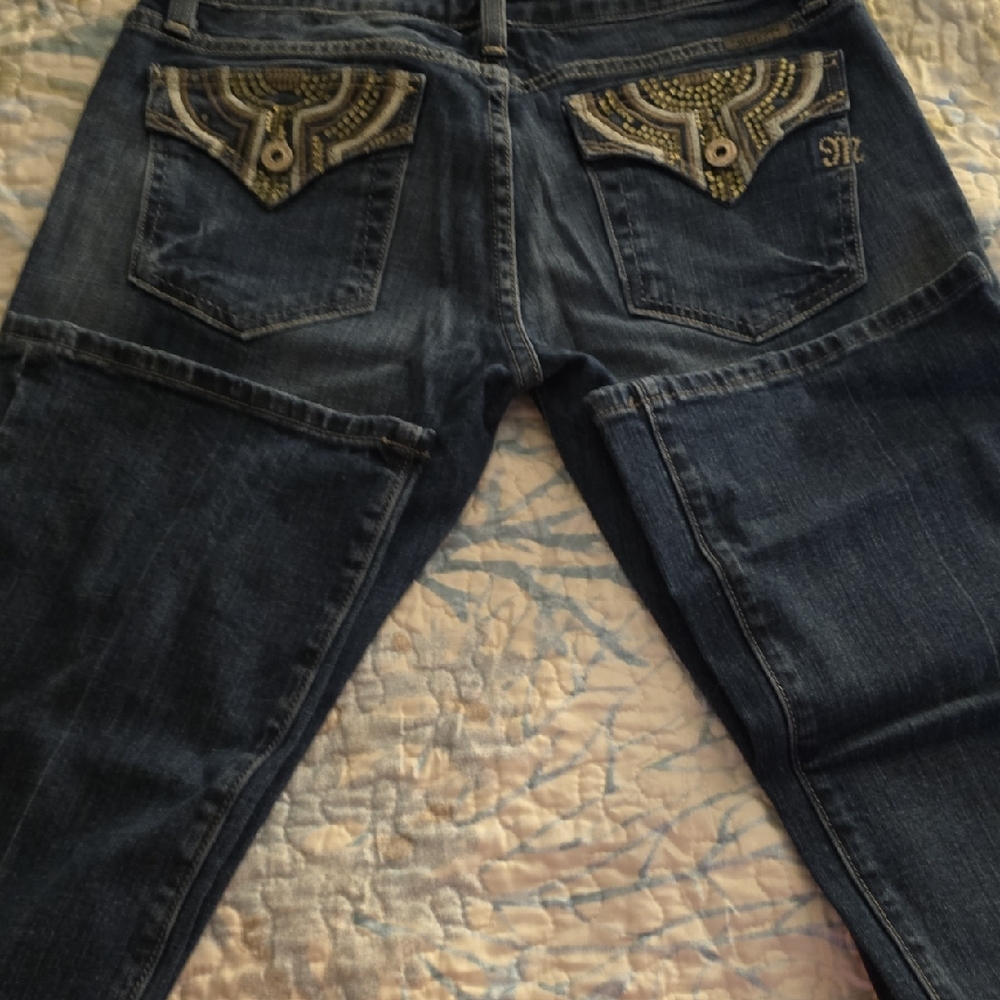 Miss Me Dark Blue Boot Cut Jeans with Embellished Pockets